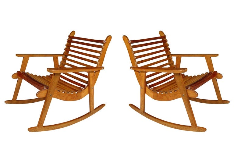 Mid-century Slat Wood Easy Rocking Chair by Michael Van Beuren for Domus, Pair - 3