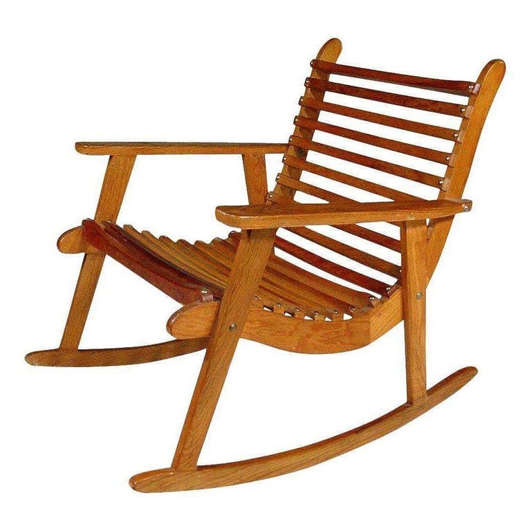 Mid-century Slat Wood Easy Rocking Chair by Michael Van Beuren for Domus, Pair - 4