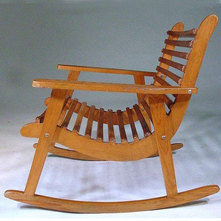 Mid-century Slat Wood Easy Rocking Chair by Michael Van Beuren for Domus, Pair - 5