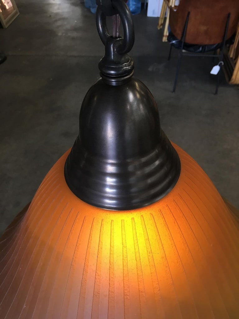 Bronze Hanging Lamp with Amber Glass Shade - 6