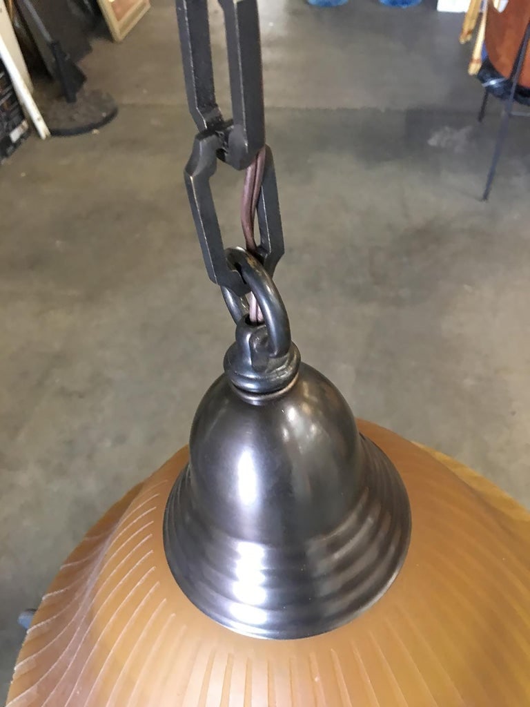 Bronze Hanging Lamp with Amber Glass Shade - 7