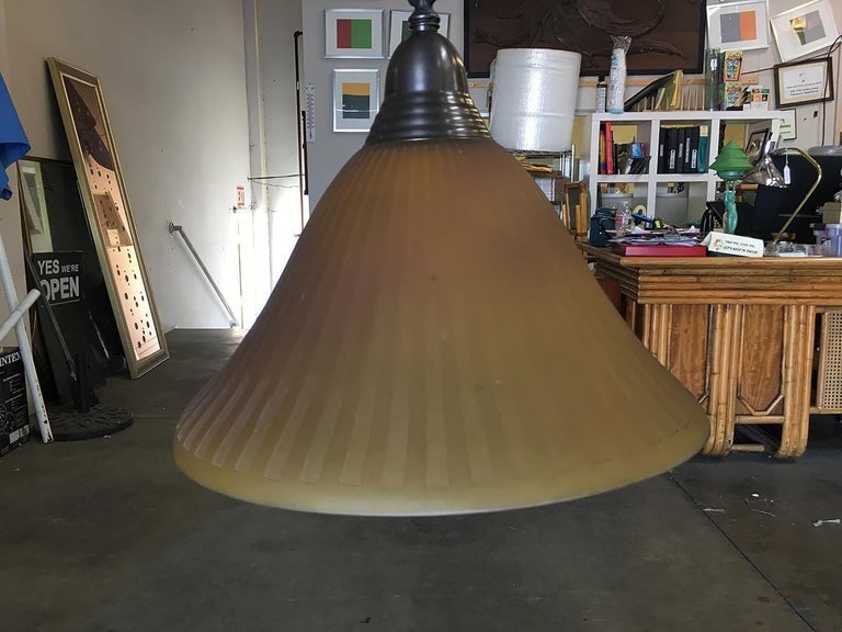 Bronze Hanging Lamp with Amber Glass Shade - 8