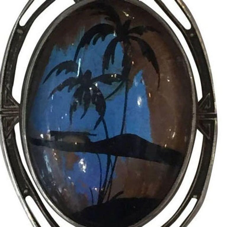Sterling Pendant with Hand Painted Landscape on a Butterfly Wing - 3