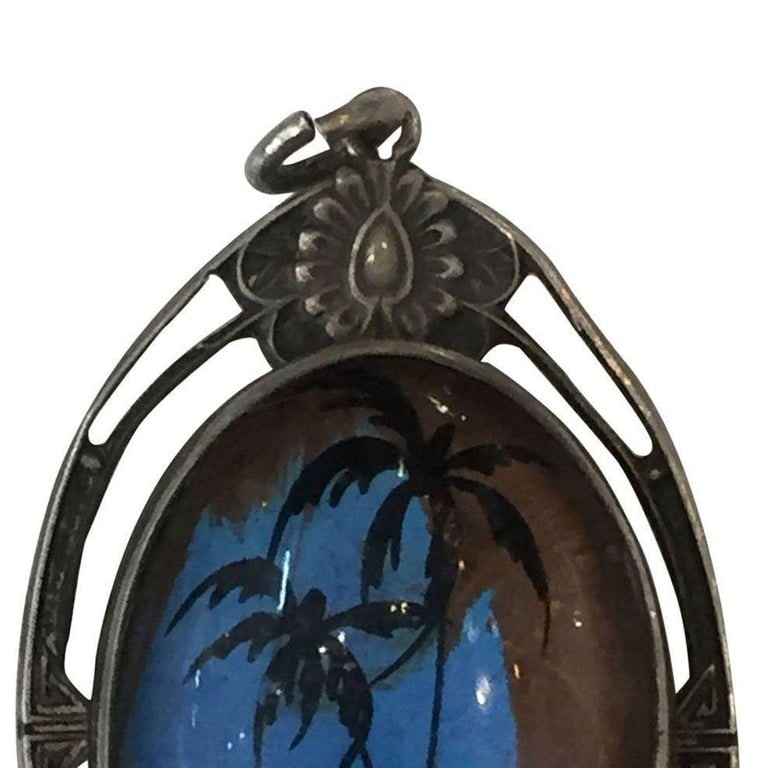 Sterling Pendant with Hand Painted Landscape on a Butterfly Wing - 4