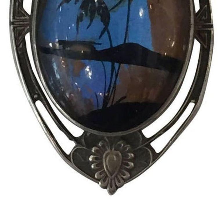 Sterling Pendant with Hand Painted Landscape on a Butterfly Wing - 5
