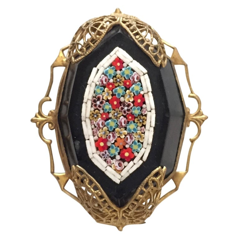Late Victorian Murano Glass Mosaic on Black Jet Stone - 2