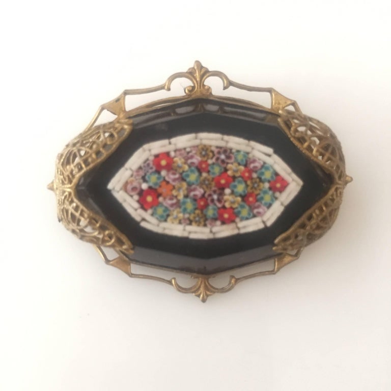 Late Victorian Murano Glass Mosaic on Black Jet Stone - 3