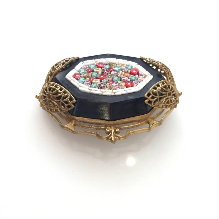Late Victorian Murano Glass Mosaic on Black Jet Stone - 5
