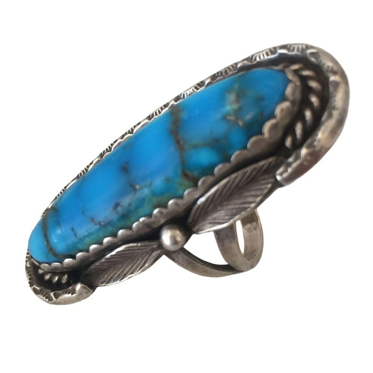 Vintage Bell Southwest Bell Trading Post Turquoise and Sterling Silver Ring - 3