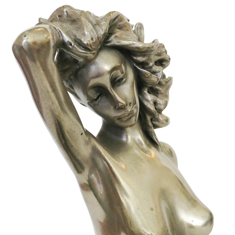 1970s Style Erotic Chromed Bronze Kneeling Nude Statue - 8
