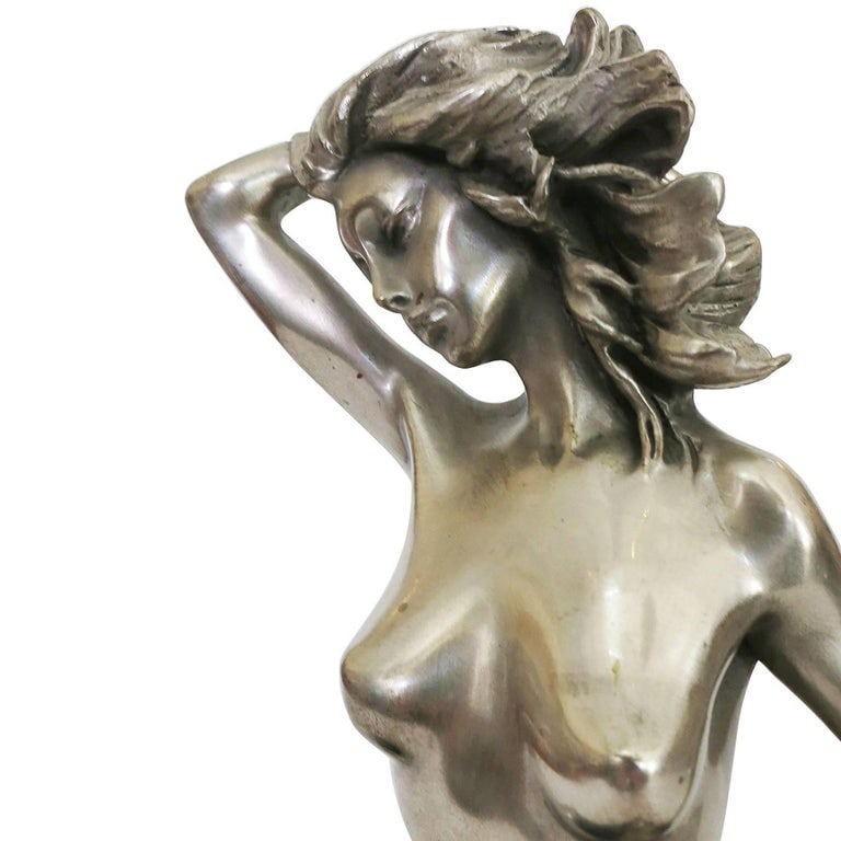 1970s Style Erotic Chromed Bronze Kneeling Nude Statue - 9