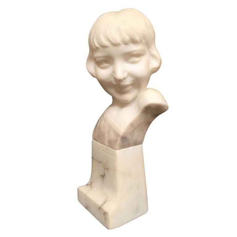 Hand Carved Boy and Girl Alabaster Bust Set - 10