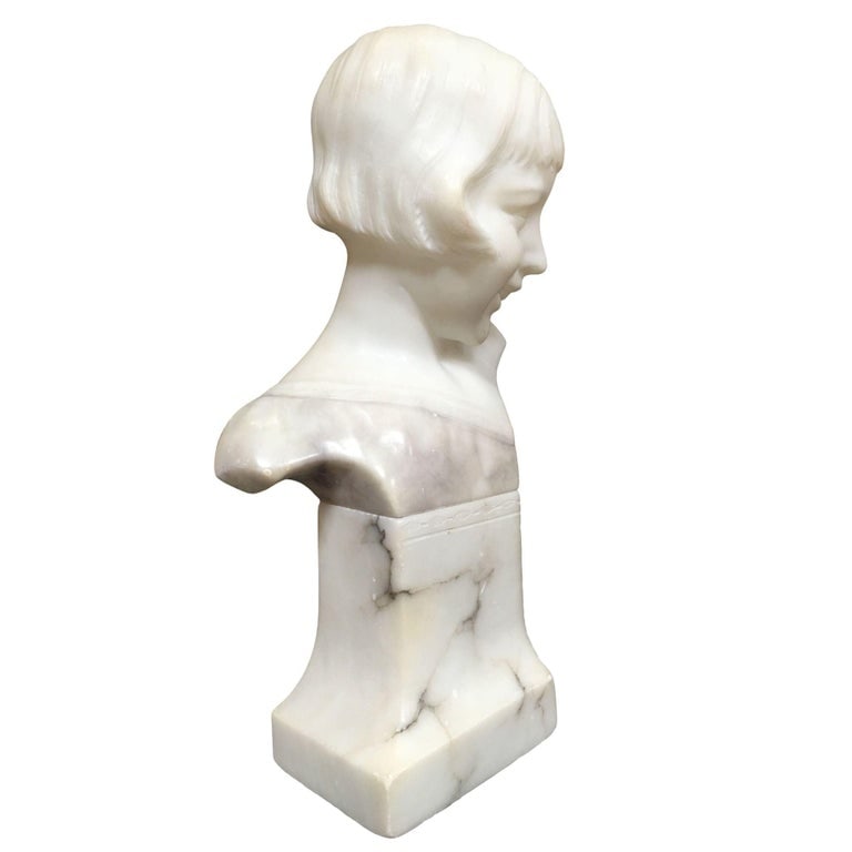 Hand Carved Boy and Girl Alabaster Bust Set - 11