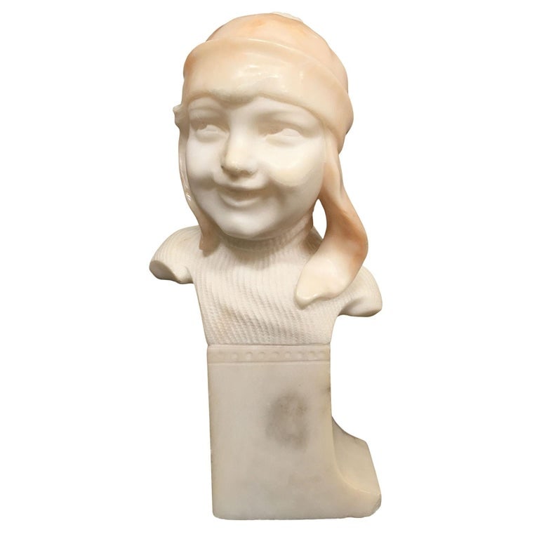 Hand Carved Boy and Girl Alabaster Bust Set - 3