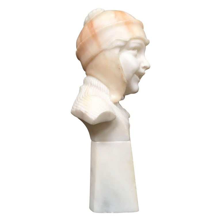 Hand Carved Boy and Girl Alabaster Bust Set - 4