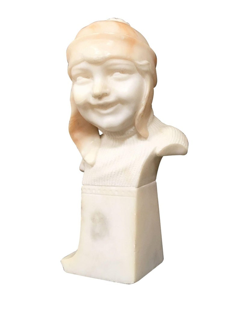 Hand Carved Boy and Girl Alabaster Bust Set - 5