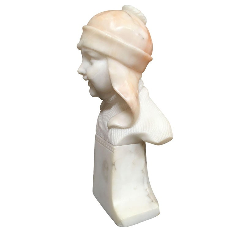 Hand Carved Boy and Girl Alabaster Bust Set - 6