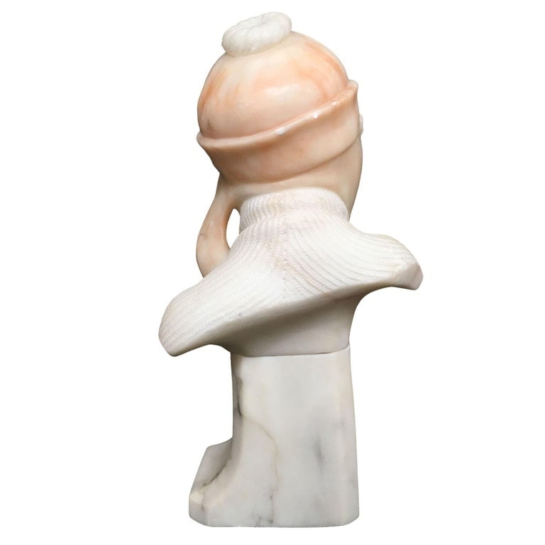 Hand Carved Boy and Girl Alabaster Bust Set - 7