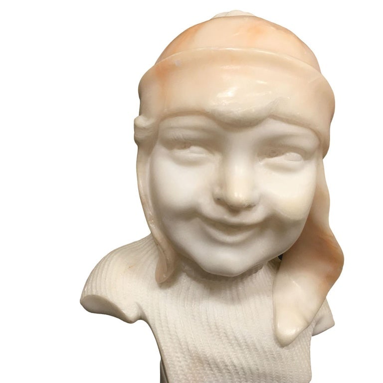 Hand Carved Boy and Girl Alabaster Bust Set - 8