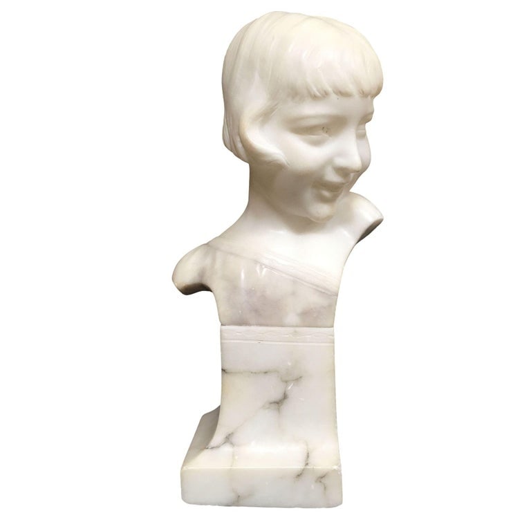 Hand Carved Boy and Girl Alabaster Bust Set - 9