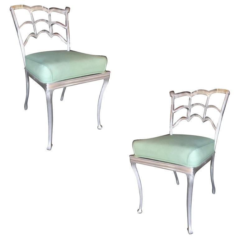 Art Deco Silver Tone Casted Aluminum Spiderweb Side Chair, Pair - 2