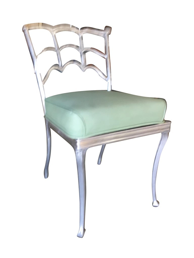 Art Deco Silver Tone Casted Aluminum Spiderweb Side Chair, Pair - 3