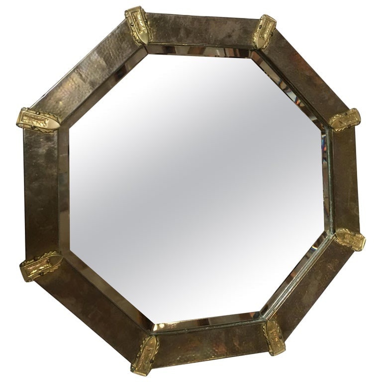 Arts & Crafts Hand Hammered Octagon Copper Mirror - 2