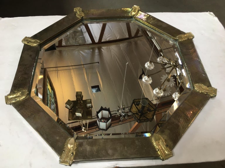 Arts & Crafts Hand Hammered Octagon Copper Mirror - 8