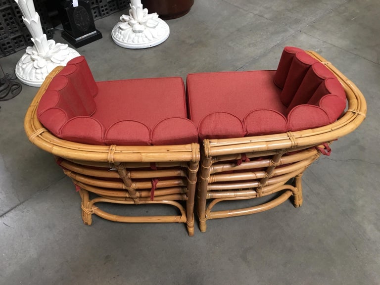 Restored Art Deco Rattan Shell Back Rattan Sectional Loveseat Sofa - 5