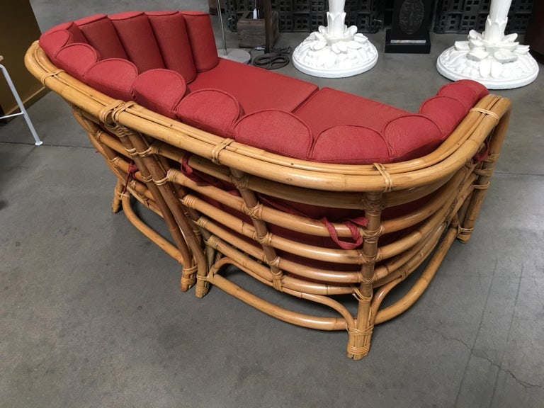 Restored Art Deco Rattan Shell Back Rattan Sectional Loveseat Sofa - 6