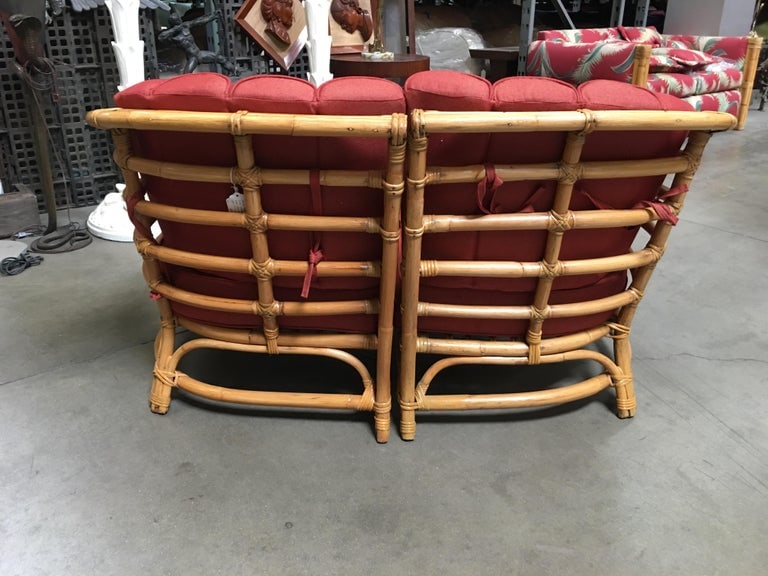 Restored Art Deco Rattan Shell Back Rattan Sectional Loveseat Sofa - 7
