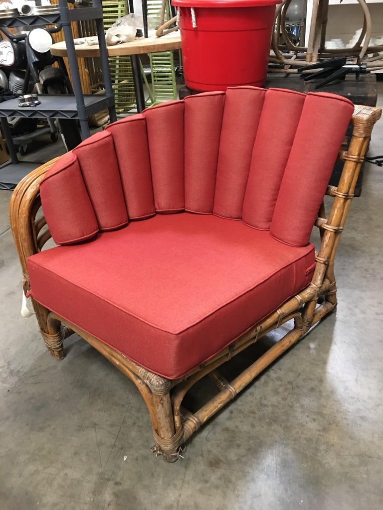 Restored Art Deco Rattan Shell Back Rattan Sectional Loveseat Sofa - 9
