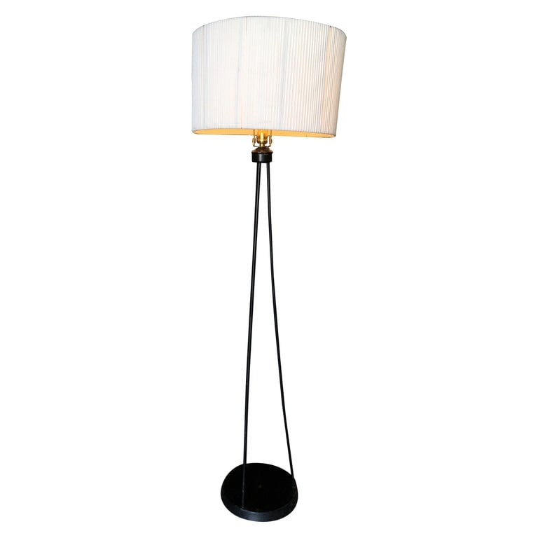 Midcentury Black Iron Rod Tripod Floor Lamp - 2