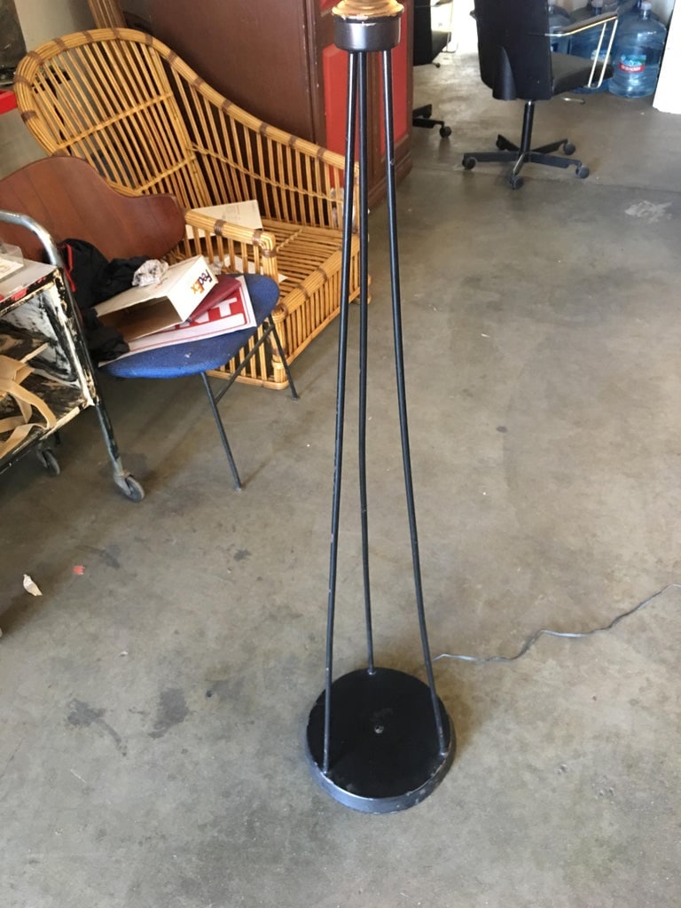 Midcentury Black Iron Rod Tripod Floor Lamp - 3