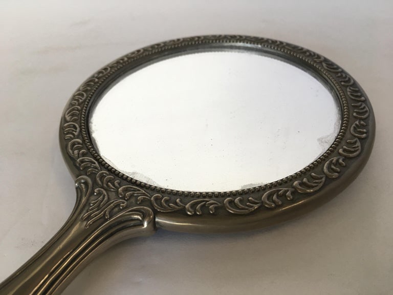 Antique Silver Plate Rose Pattern Vanity Hand - 4