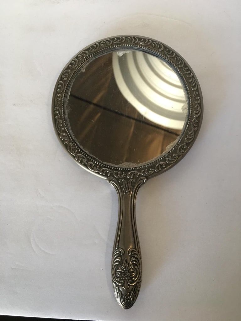 Antique Silver Plate Rose Pattern Vanity Hand - 6