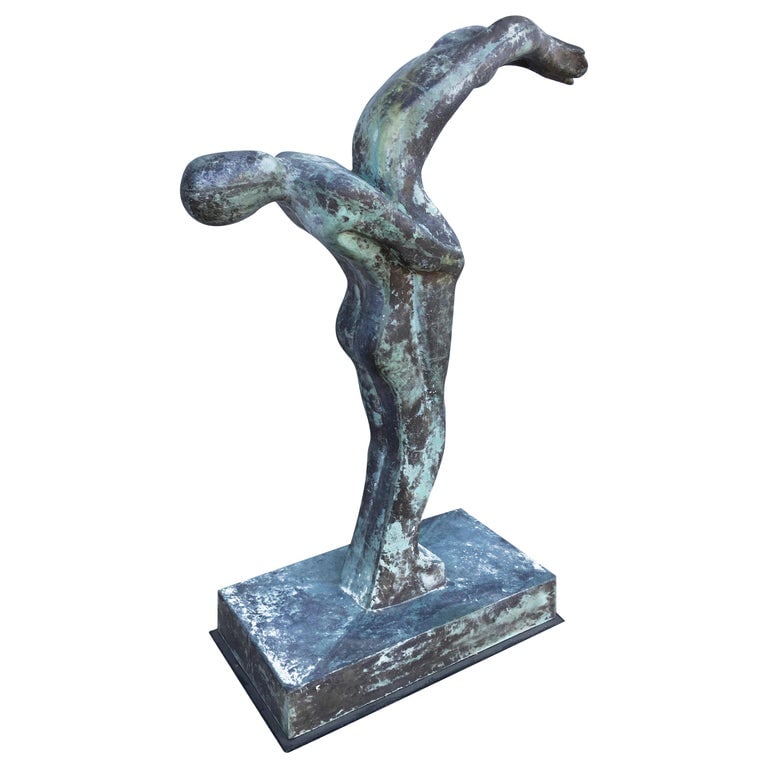 Sizable 43" Modern Faux Bronze "Lovers" Statue - 2