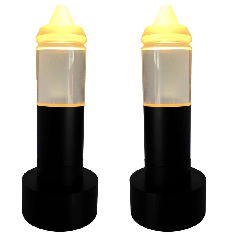 Postmodern Steel Cafe Table Lamp With Cone Shaped Glass Shade Pair, 10 Available - 2