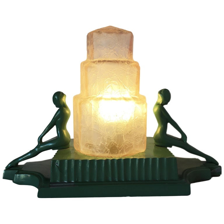 Frankart L254 Twin Nude Sculptural Table Lamp with Stepped Shade (1 of 9)