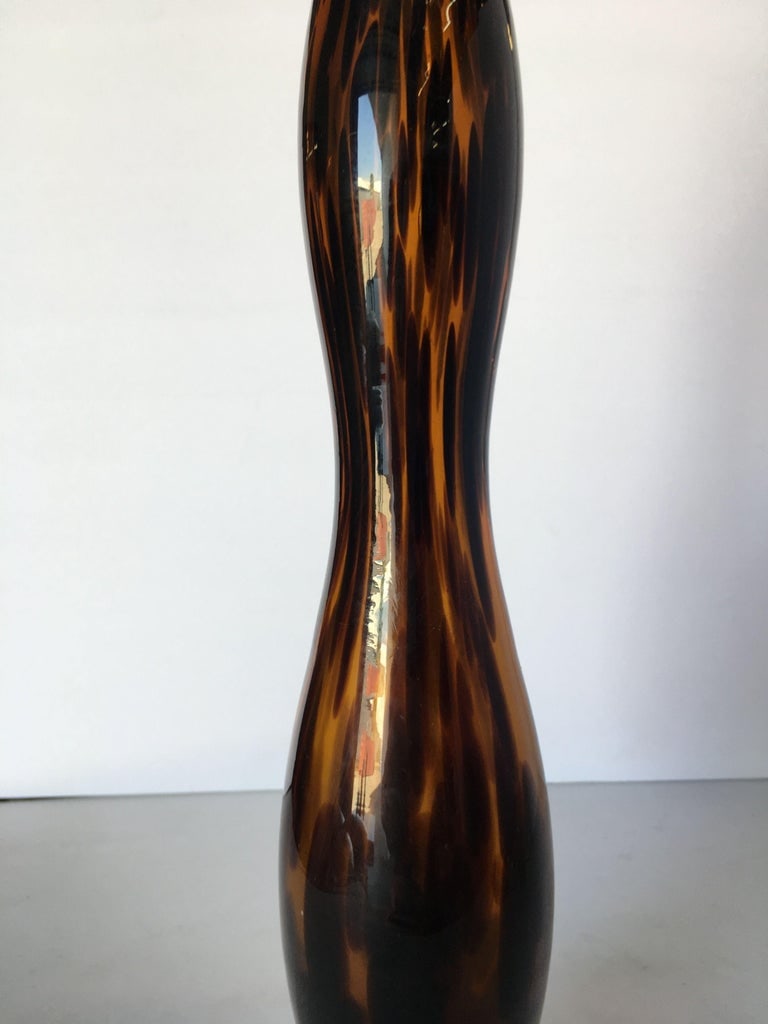 Large Hand Blown Amber Murano Glass Candlestick Holder - 4