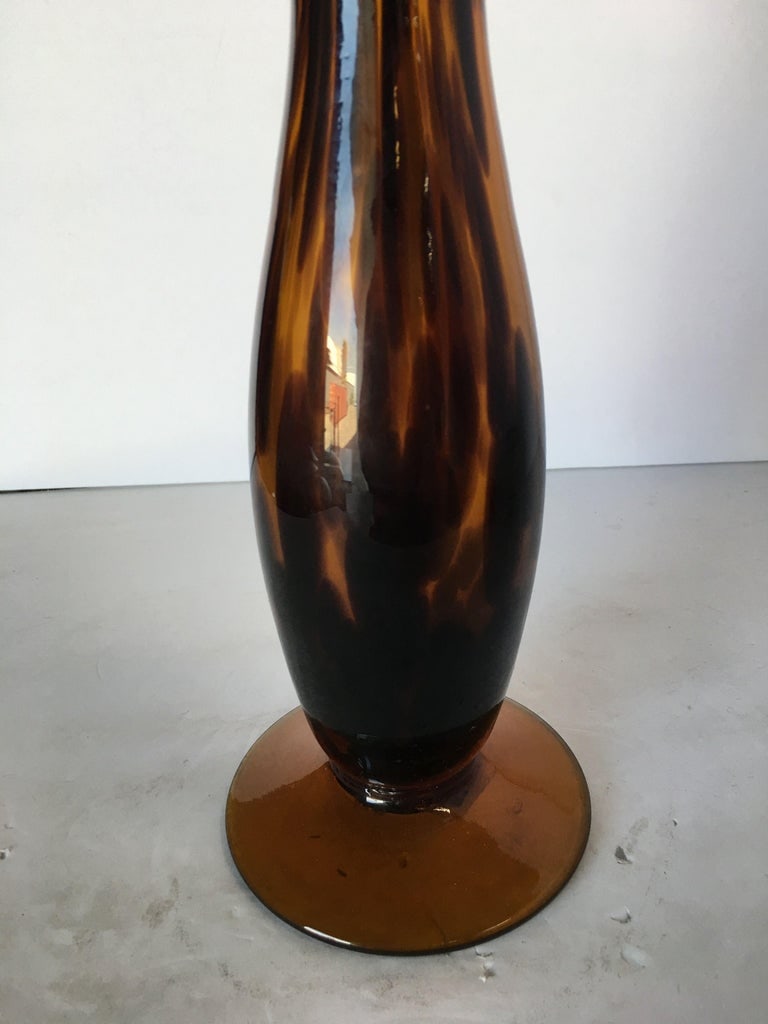 Large Hand Blown Amber Murano Glass Candlestick Holder - 5