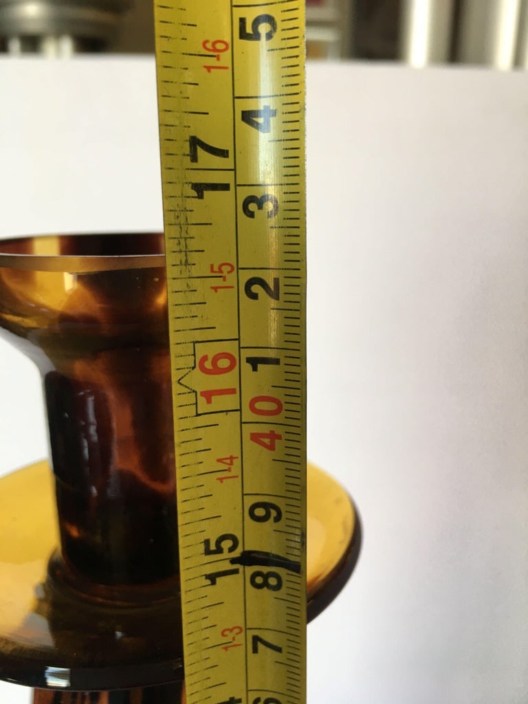 Large Hand Blown Amber Murano Glass Candlestick Holder - 9
