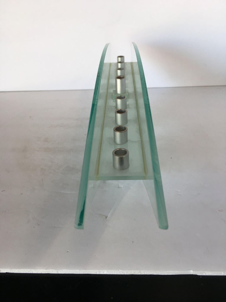 Frosted Art Glass Mantelpiece Candelabra - 5