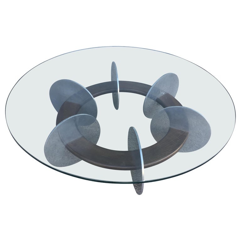 Knut Hesterberg Inspired Round Walnut and Stainless Steel Coffee Table - 2