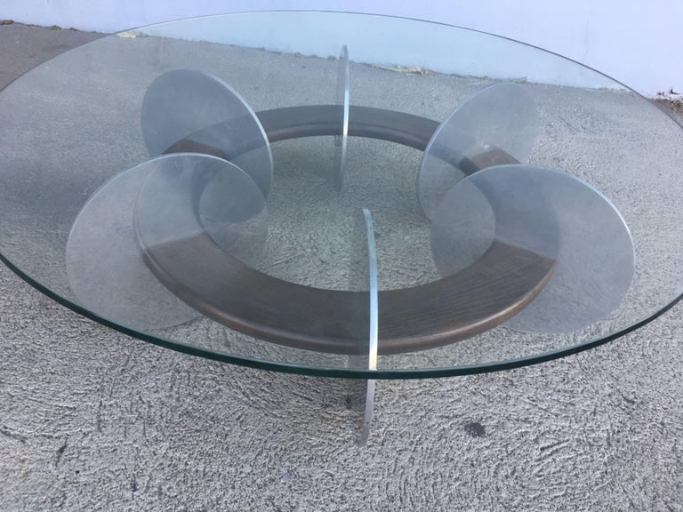 Knut Hesterberg Inspired Round Walnut and Stainless Steel Coffee Table - 3