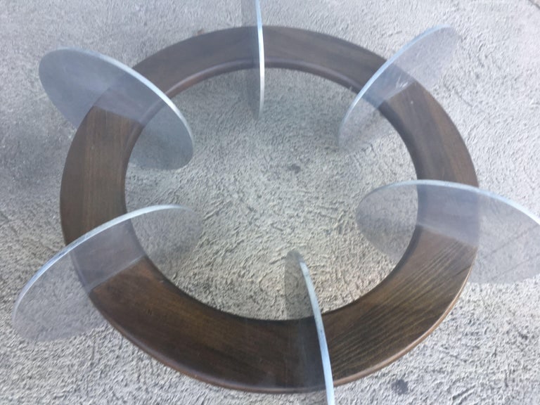 Knut Hesterberg Inspired Round Walnut and Stainless Steel Coffee Table - 4