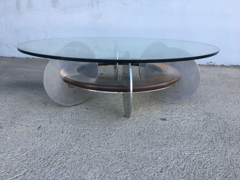 Knut Hesterberg Inspired Round Walnut and Stainless Steel Coffee Table - 6