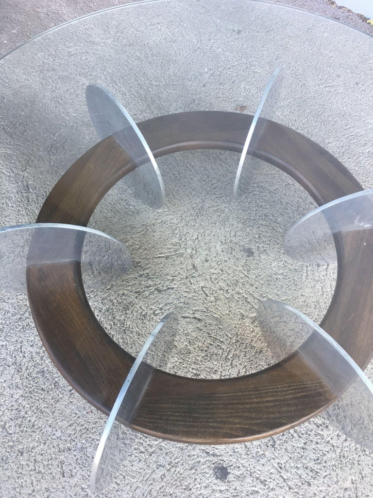 Knut Hesterberg Inspired Round Walnut and Stainless Steel Coffee Table - 7