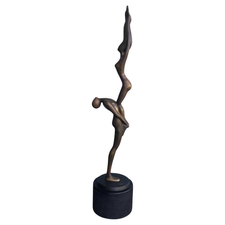 Large Abstract Lovers Bronze Sculpture on Enameled Steel Base - 2