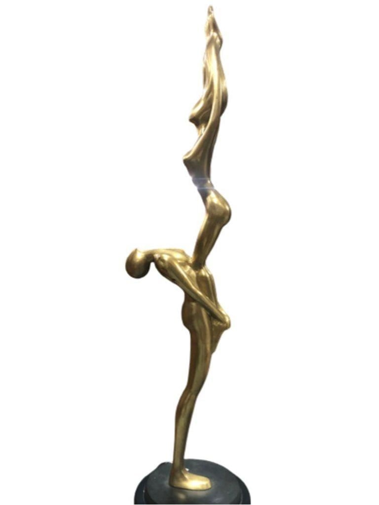 Large Abstract Lovers Bronze Sculpture on Enameled Steel Base - 4